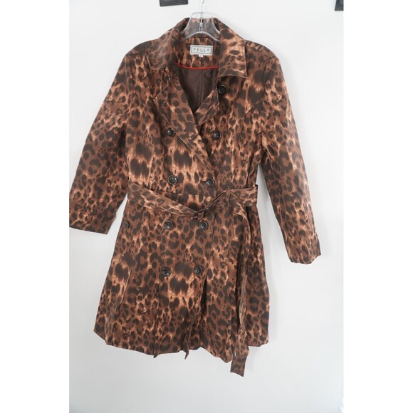 Pelle Studio Leopard Print Belted Women's Trench Coat Double Breasted Sz L - Picture 2 of 9